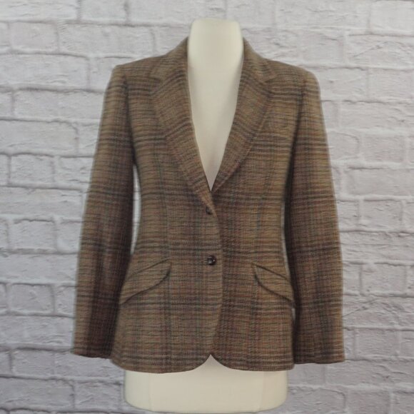 Vintage 70s ILGWU Plaid Suede Leather Elbow Pads Pure Wool Blazer Small 6 - Picture 1 of 8